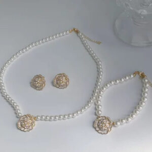 Elegant Flower Design Pearl Stone Set  / Necklace/ Earrings /Braclet   For Women Jewelry