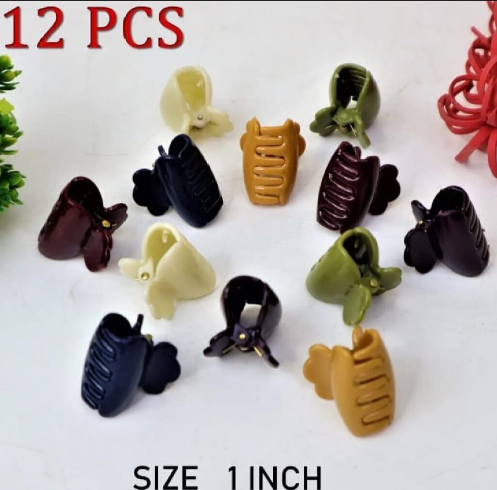 Pack of 12 Hair Catchers – Small Size (1 Inch) Multicolor Plastic Clips for Women & Girls | Strong Grip & Stylish Design (Random Color)