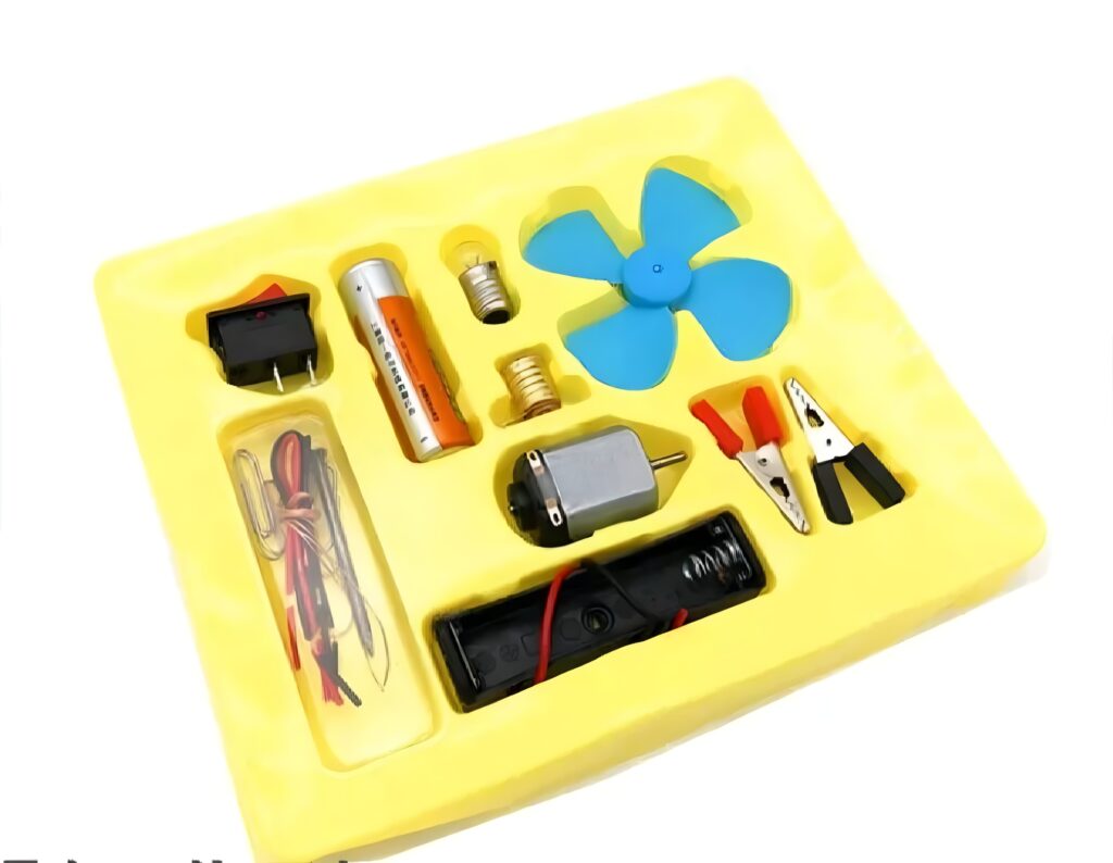 Bulb and Fan Electric Science Experiment Kit for Kids and Adults – DIY STEM Educational Toy for Physics Projects, Model Building, and Circuit Learning – Hands-On School Science Experiment Kit with Motor, Fan, Bulb, and Accessories (Random Color)