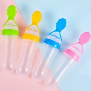 Silicone Baby Spoon Squeezing Feeding Bottle Feeder β Soft, Safe & Easy Baby Food Dispenser (Random color)