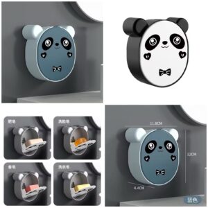 Wall Mounted Cute Panda Soap Dish Holder  – Punch-Free Plastic Soap Box Rack for Bathroom & Kitchen Storage (Random color)