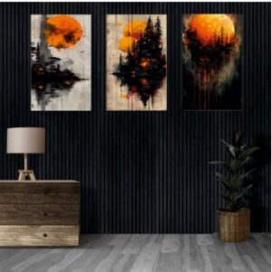 Set of 3 Wall paintings | Wall decor | Sticky photo tiles | wooden sticky frames