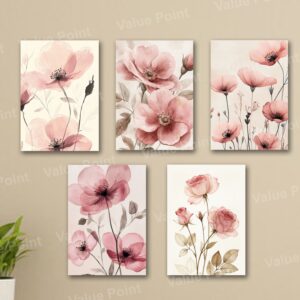 Set Of 5 Sticky Wooden Canvas Frames For Wall Decore Aesthatic Art / Sticky Phototiles For Room Wall Decoration