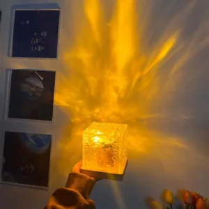 Dynamic Rotating Water Ripple Night Light 12 Colors Flame Crystal Lamp for Living Room Study Bedroom (Attached USB cable)