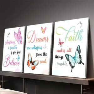 Believe, Dream, Faith – 3-Piece Inspirational Butterfly Wall Art Set (8x11 inch)