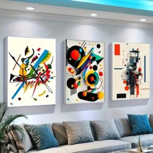 Abstract Geometry – 3-Piece Modern Wall Art Set with Bold Shapes & Color Play (8x11 inch)