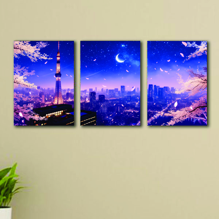 3pcs Blue City sticky phototile wall frames Wooden Material  for home decor 8x11inches