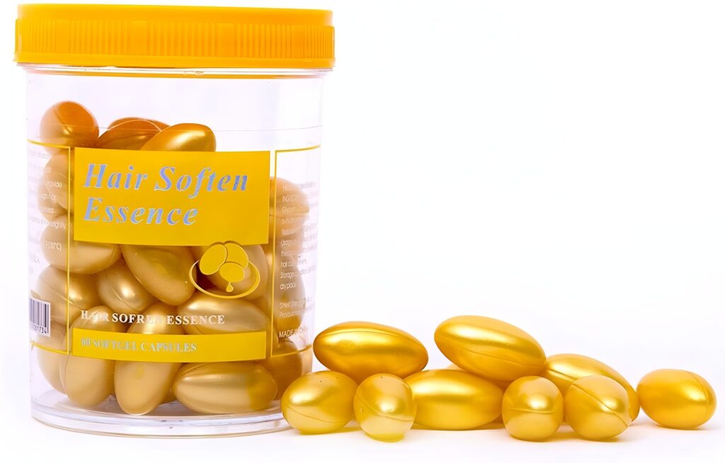 Hair Soften Essence Capsules – 60 Softgel Capsules for Nourishing, Hydrating & Softening Dry, Damaged & Frizzy Hair – Oil-Based Formula for Shine